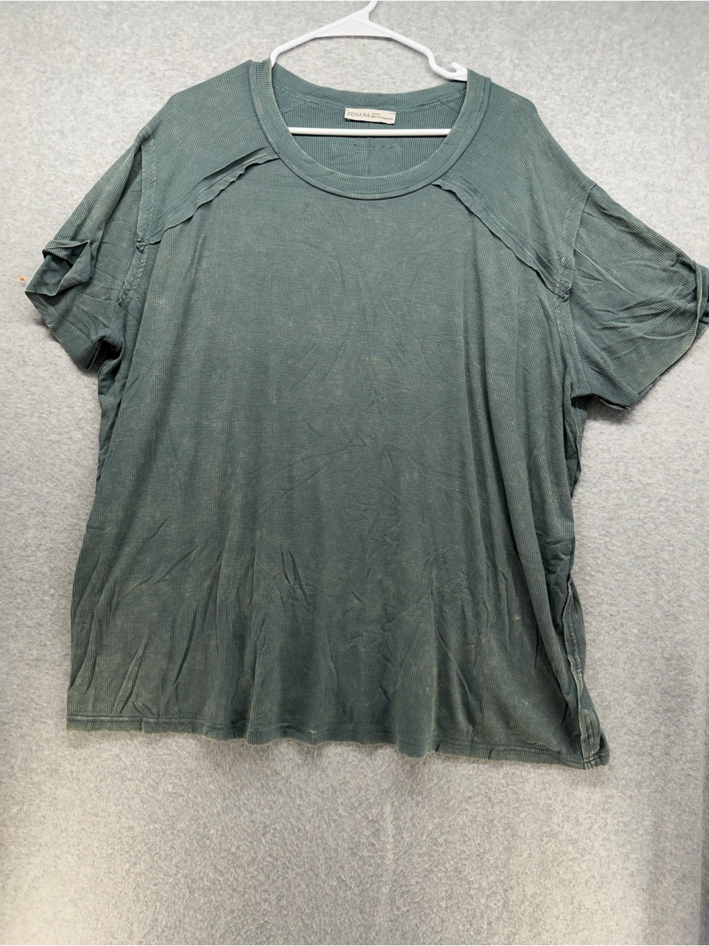 Zenana Outfitters Washed Short Sleeve Tee in Slate Green